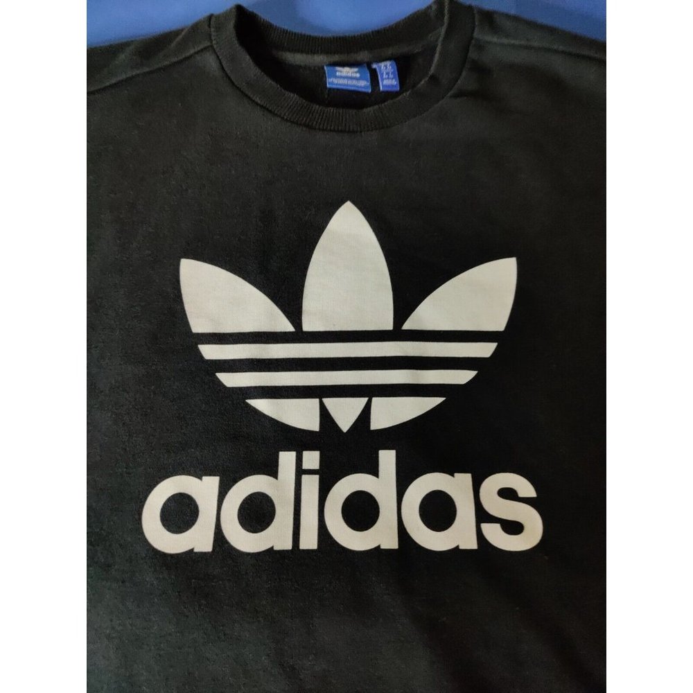 Adidas Trefoil Sweatshirt Womens Spell Out Logo Pockets Black/ White Size Large - Picture 7 of 8